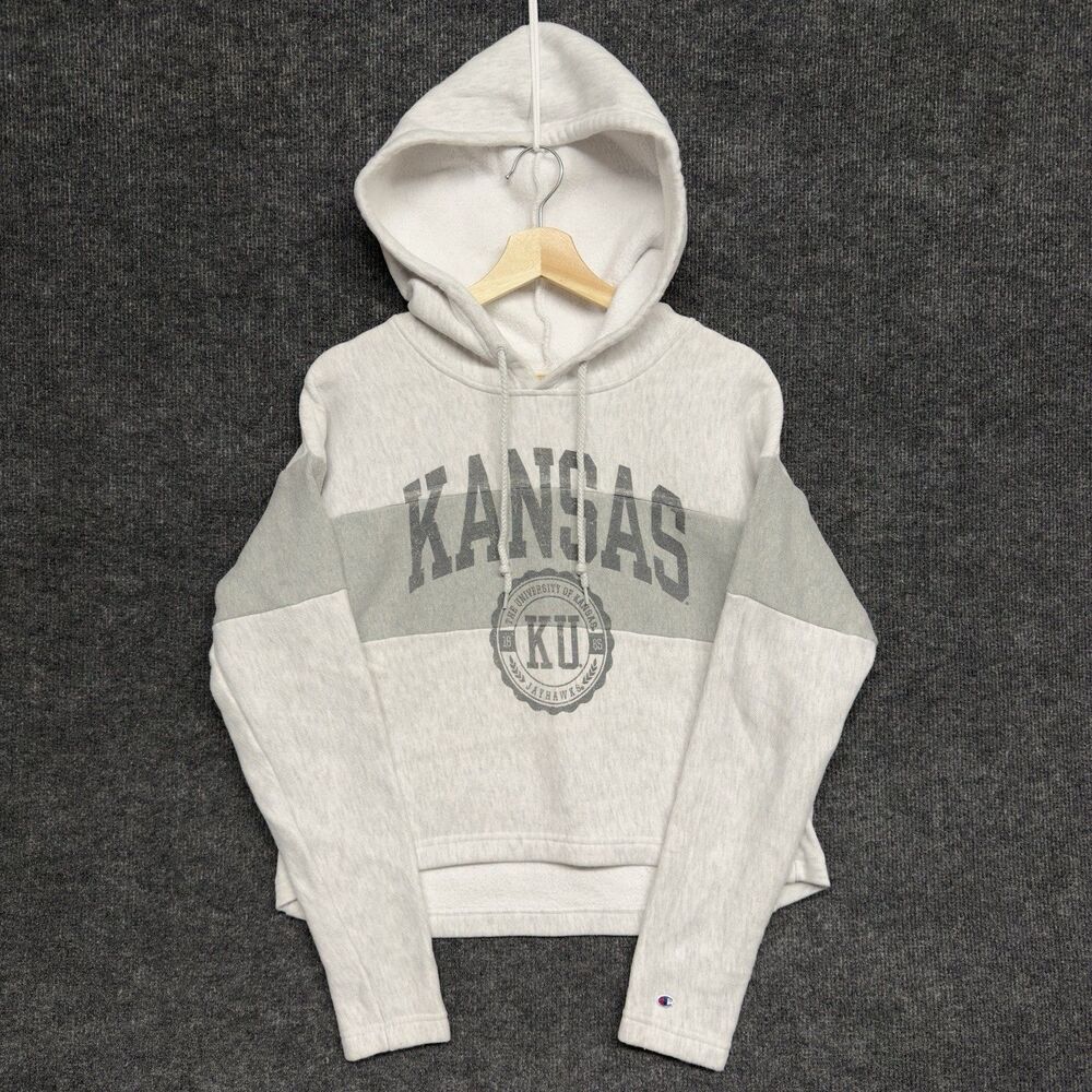Champion Reverse Weave Hoodie Women’s Medium Gray University of Kansas Jayhawks
